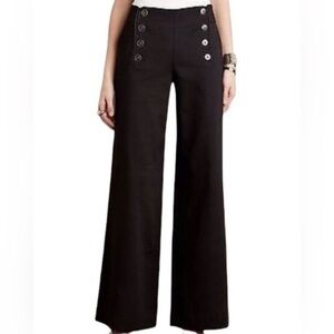 Anthropologie Elevenses Black Sailor Pants Wide Leg Button Front sz 8